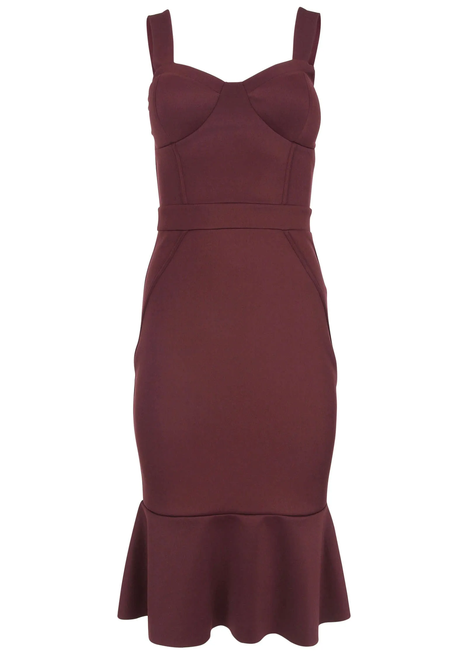 Ruffle Trim Midi Dress - Wine sold by VENUS
