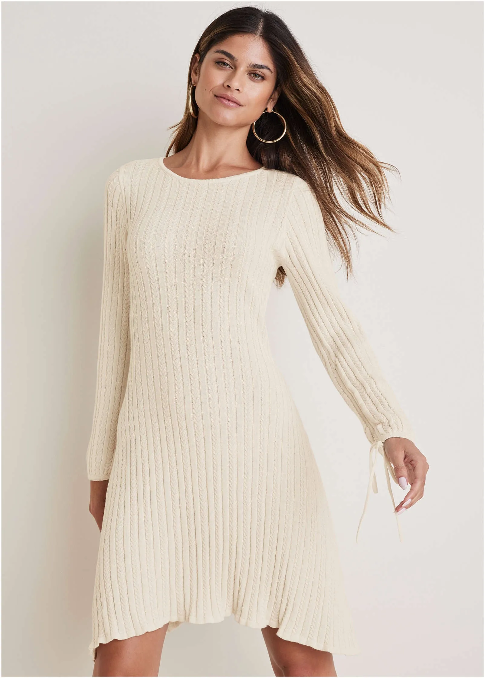 Tie Detail Sweater Mini Dress - Off White sold by VENUS product image thumbnail 4