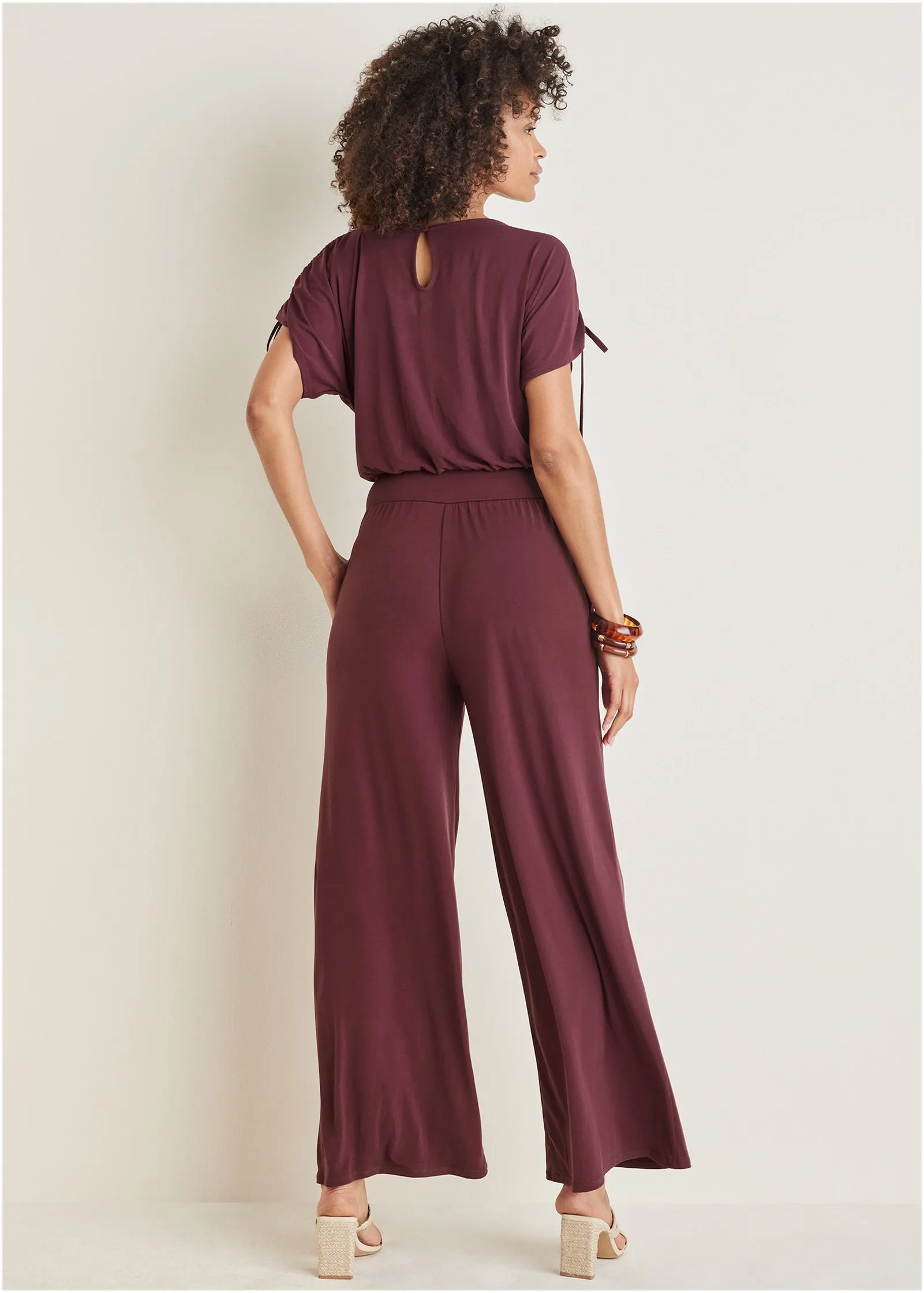 Shoulder Detail Wide Leg Jumpsuit - Wine sold by VENUS product image thumbnail 2