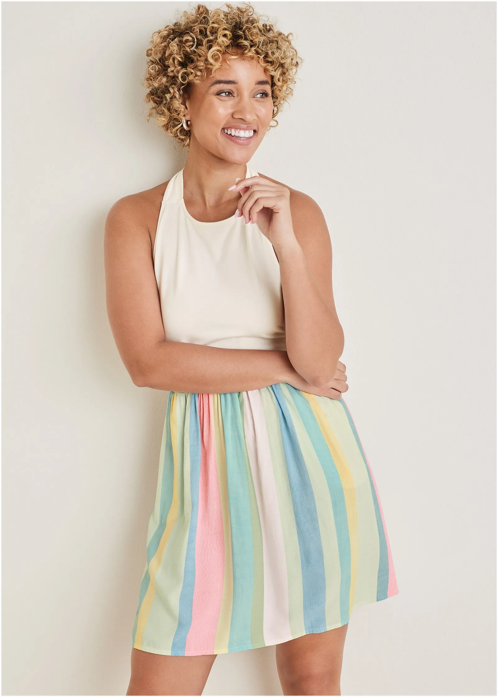 Stripe Halter Mini Dress - Boardwalk Stripe sold by VENUS