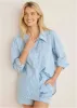 Embellished Collared Shirt - Blue Whisper Stripe sold by VENUS