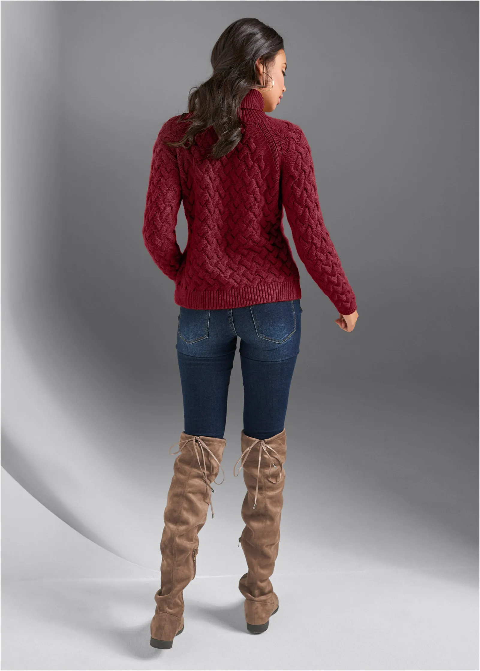 Cable Knit Turtleneck Sweater - Red sold by VENUS product image thumbnail 3