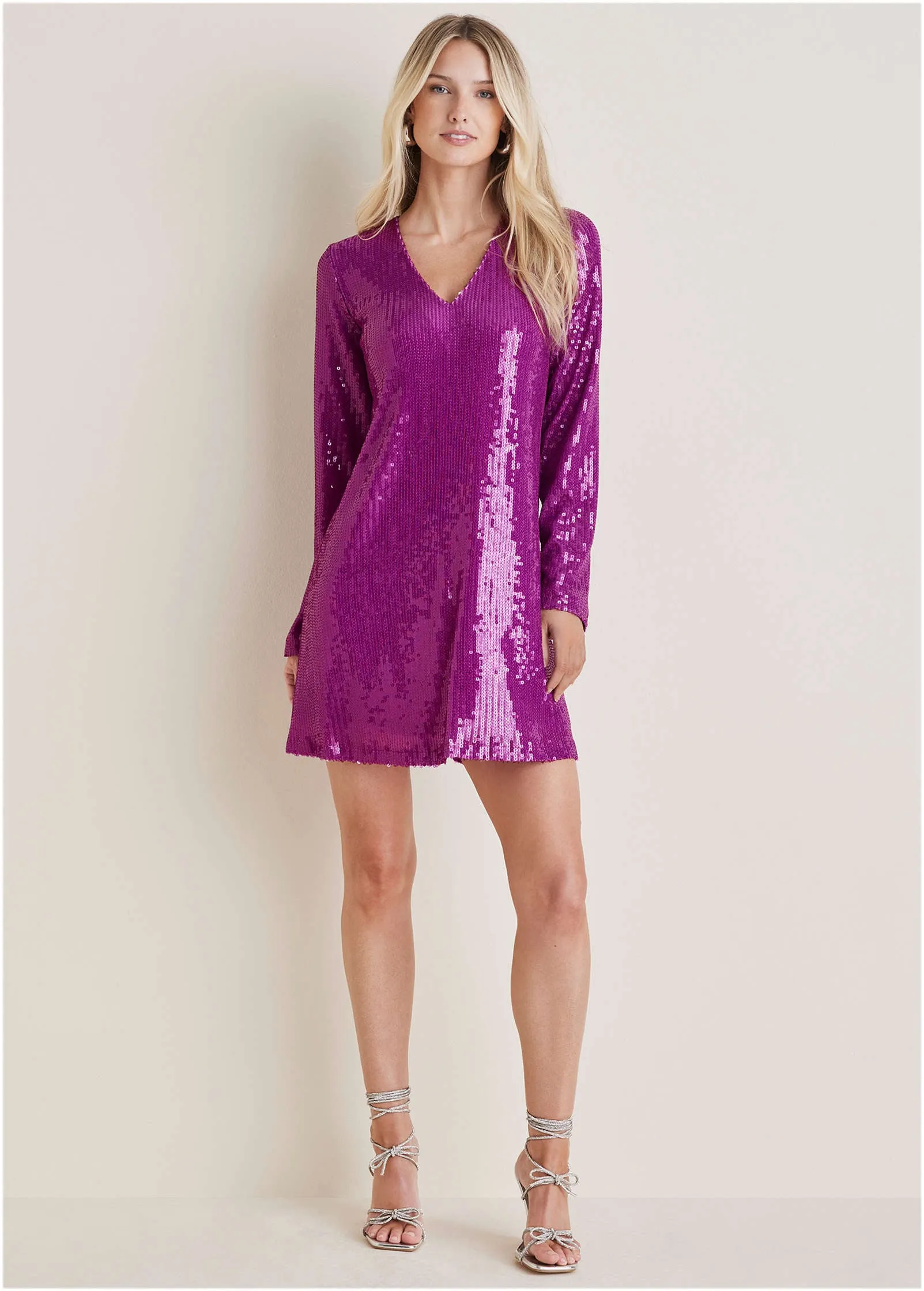 Sequin Long-Sleeve Mini Dress - Cattleya Orchid sold by VENUS