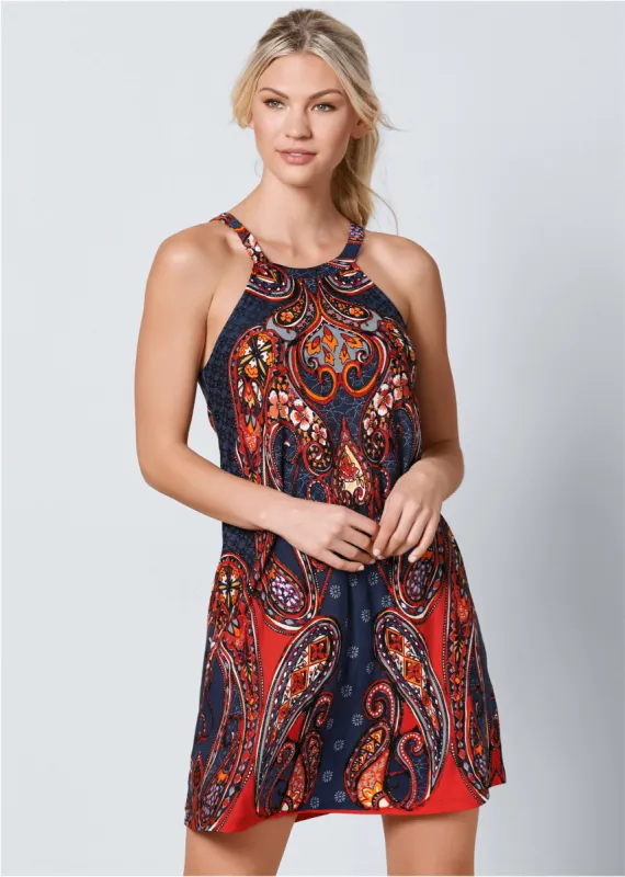 Paisley Printed Mini Dress - Navy Multi sold by VENUS