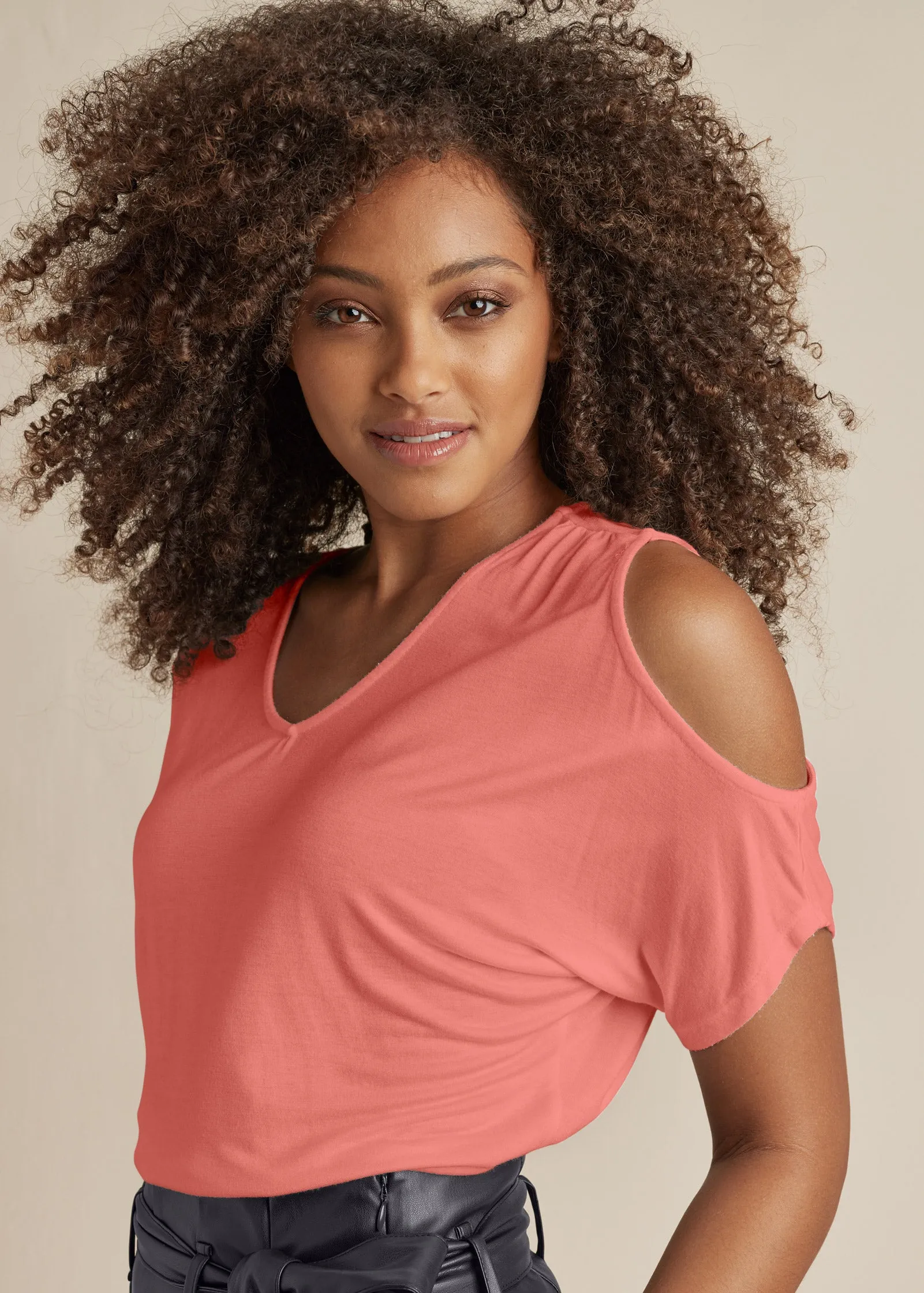 Cold-Shoulder V-Neck Top - Burnt Coral sold by VENUS product image thumbnail 3