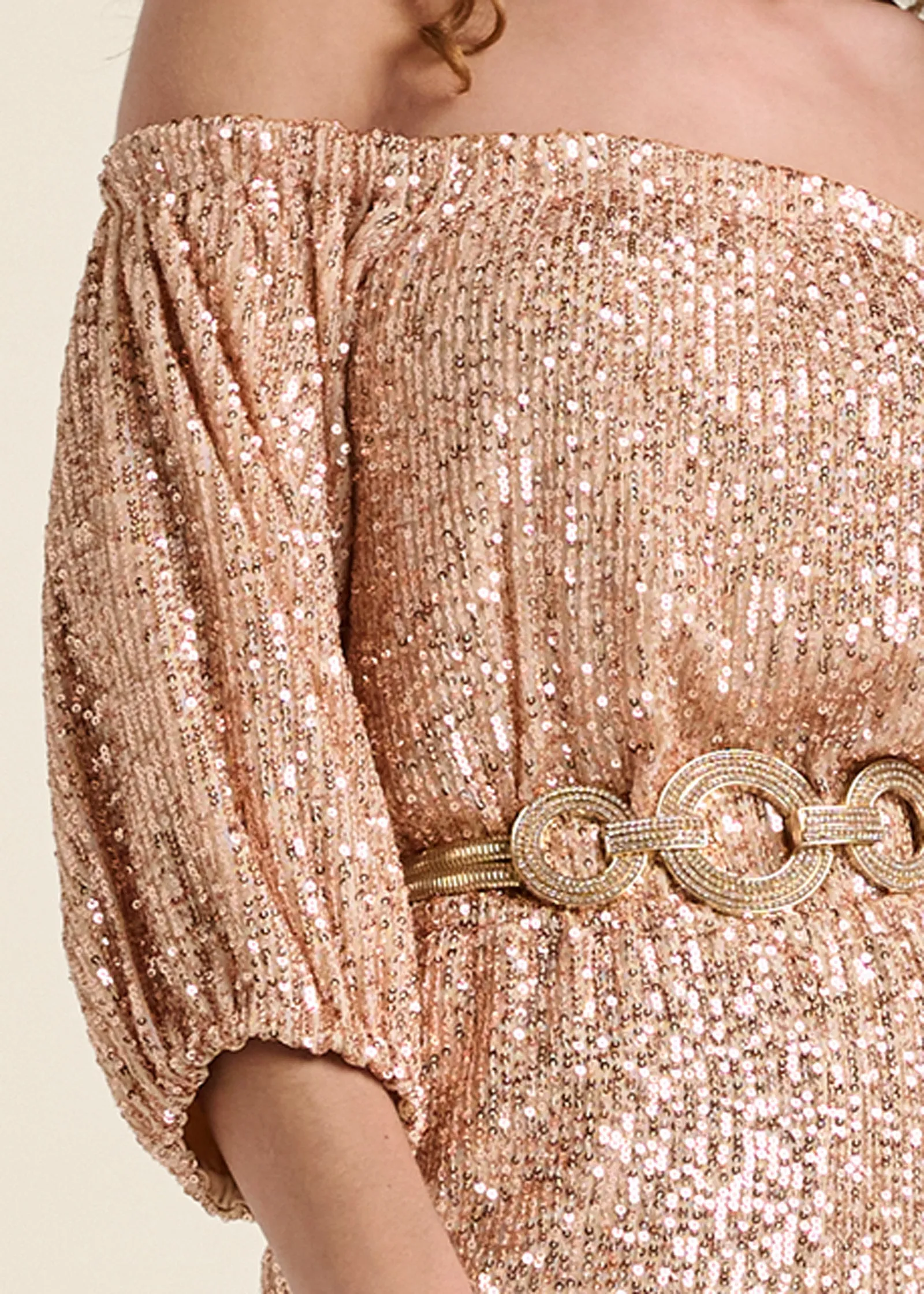 Off-Shoulder Sequin Jumpsuit - Rose Gold sold by VENUS product image thumbnail 4