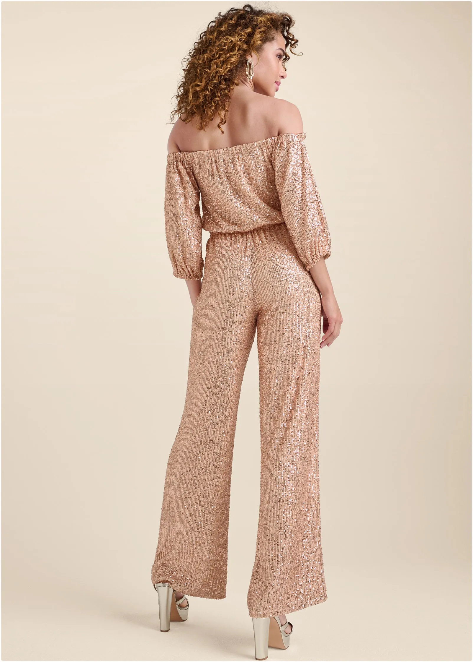 Off-Shoulder Sequin Jumpsuit - Rose Gold sold by VENUS product image thumbnail 2