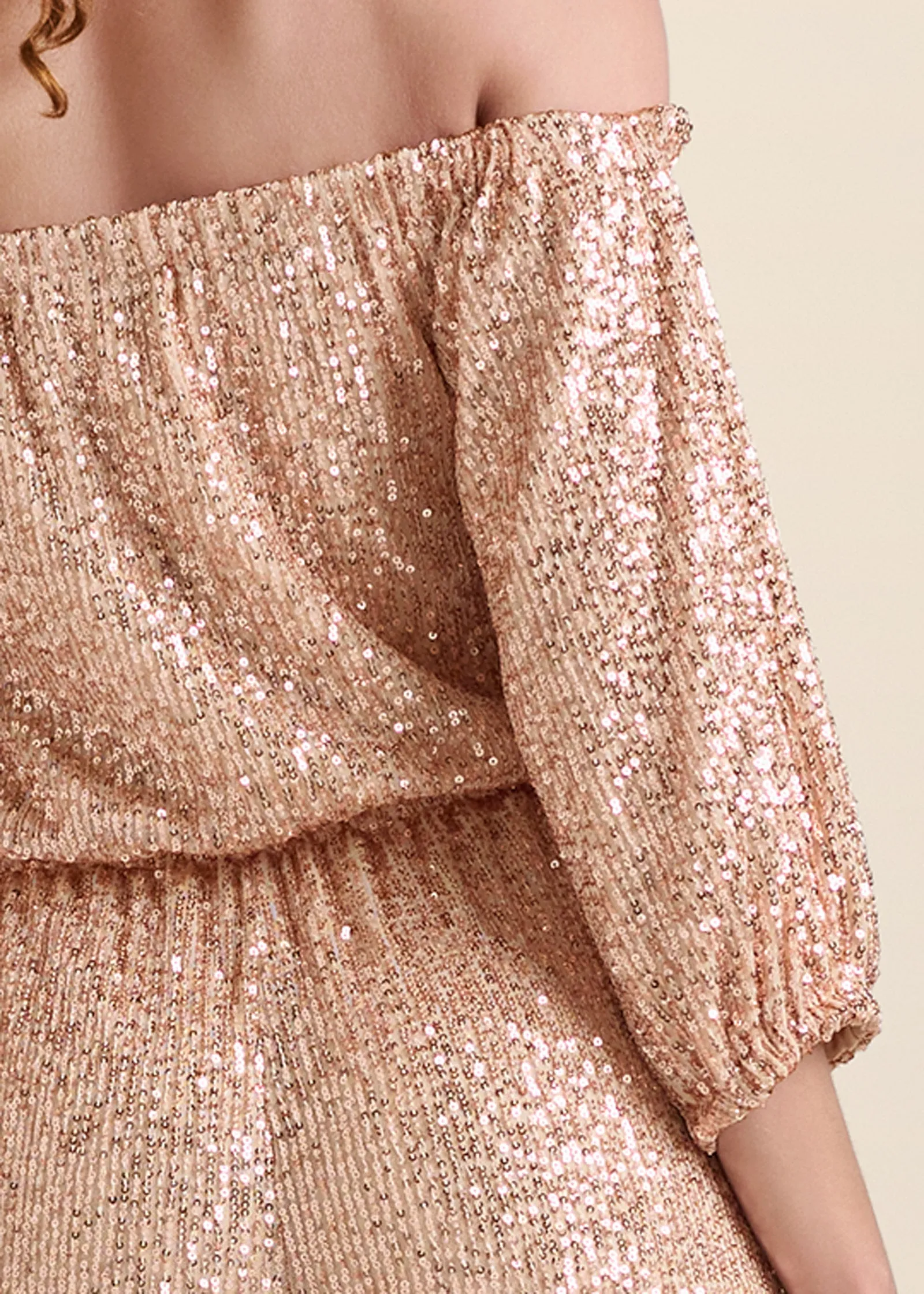 Off-Shoulder Sequin Jumpsuit - Rose Gold sold by VENUS product image thumbnail 3