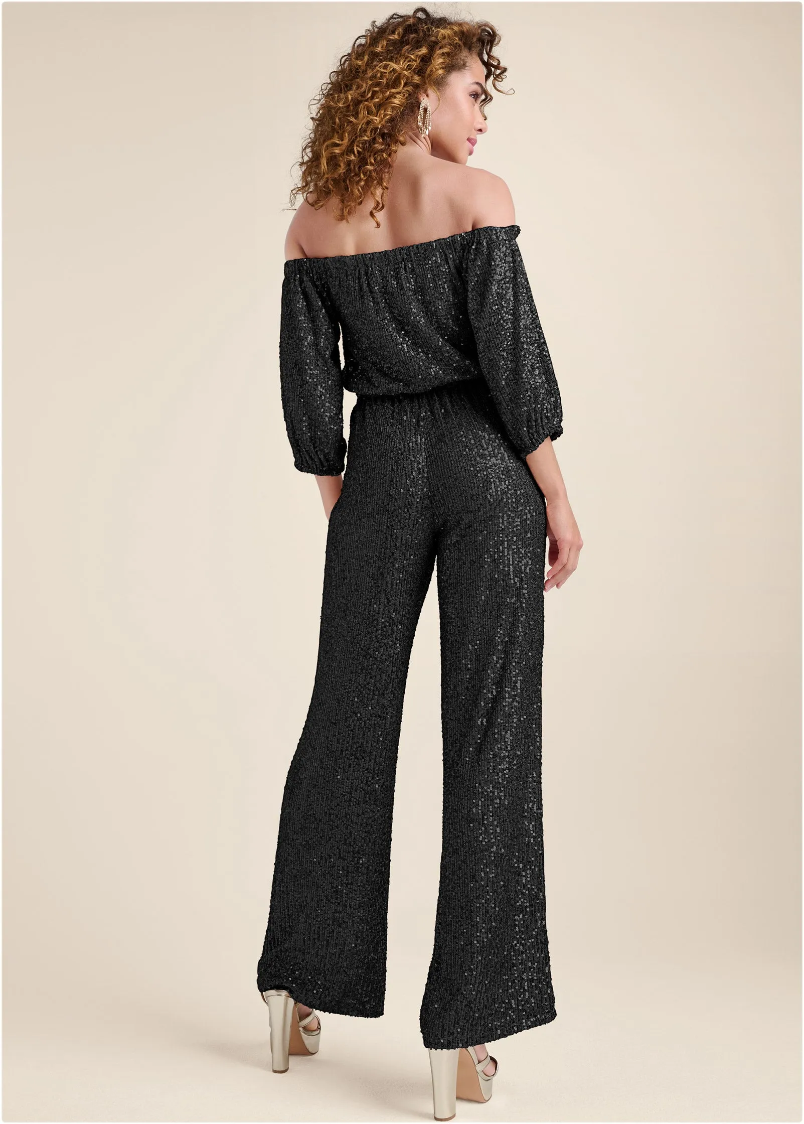 Off-Shoulder Sequin Jumpsuit - Black sold by VENUS product image thumbnail 2