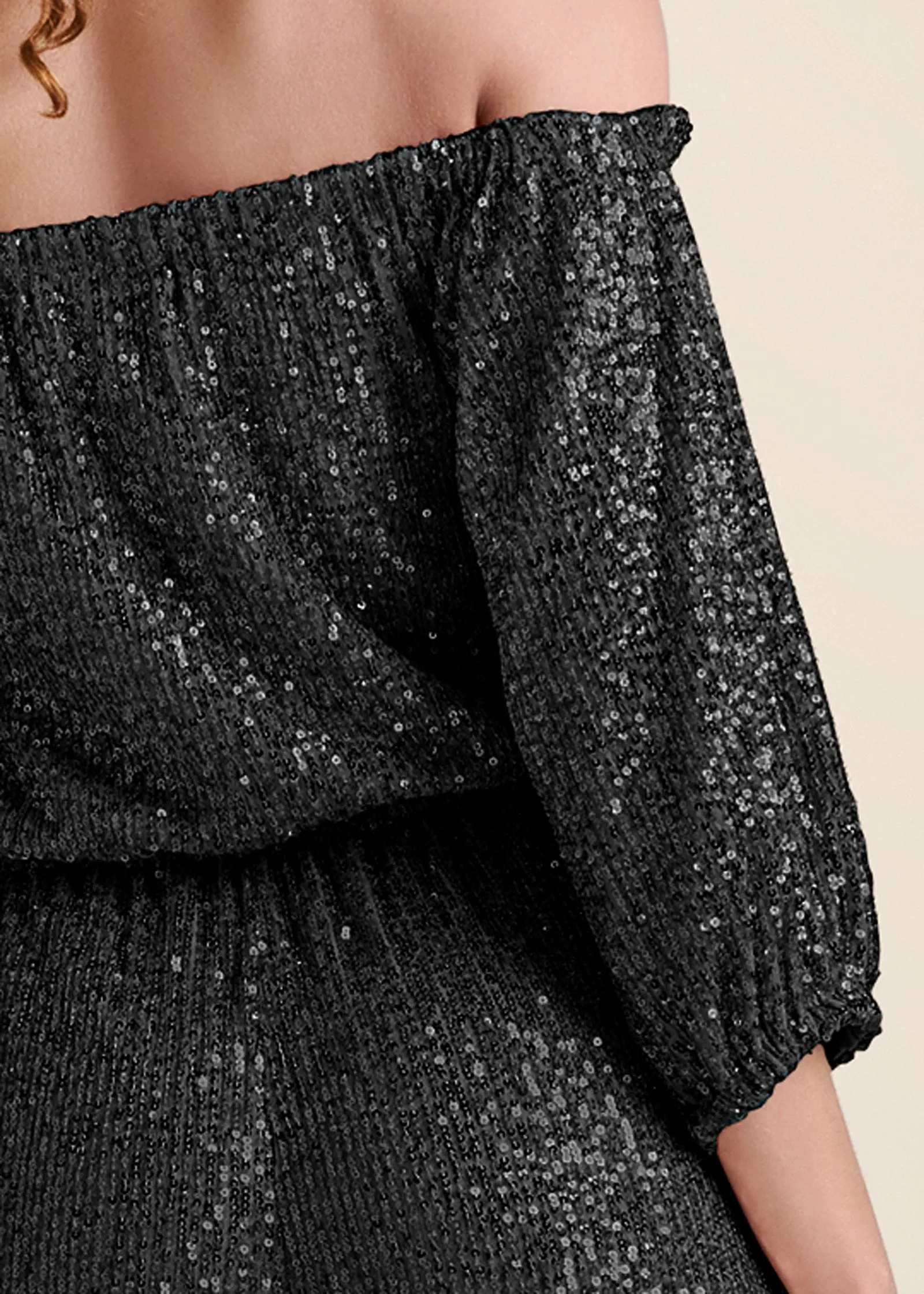 Off-Shoulder Sequin Jumpsuit - Black sold by VENUS product image thumbnail 4