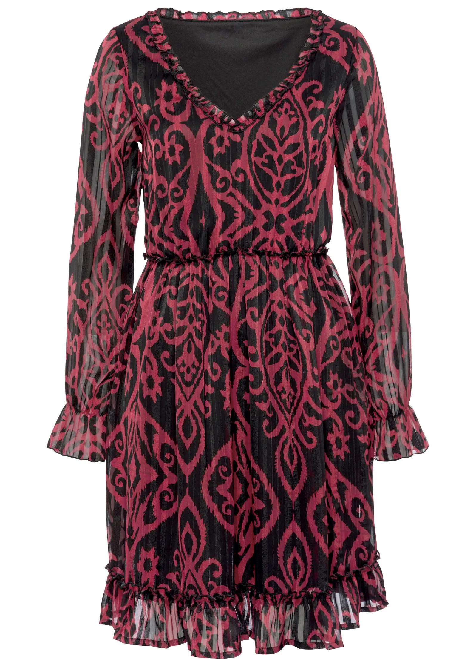 Long Sleeve V-Neck Dress - Black & Burgundy sold by VENUS product image thumbnail 2