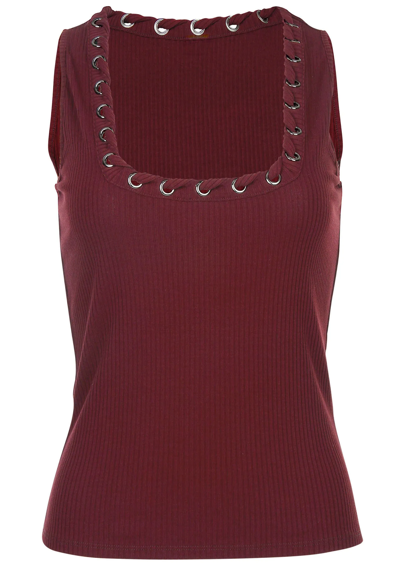 Lace-Up Square Neck Tank - Wine sold by VENUS product image thumbnail 4