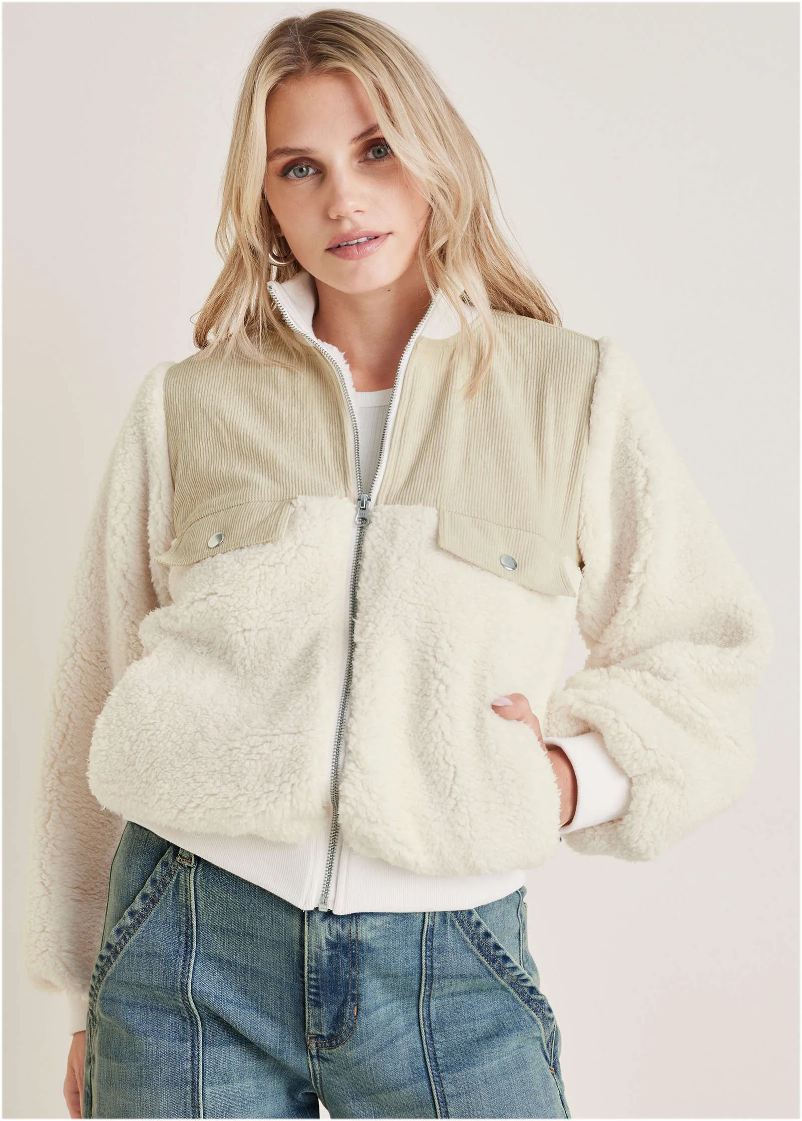 Sherpa Bomber Jacket - Off White sold by VENUS