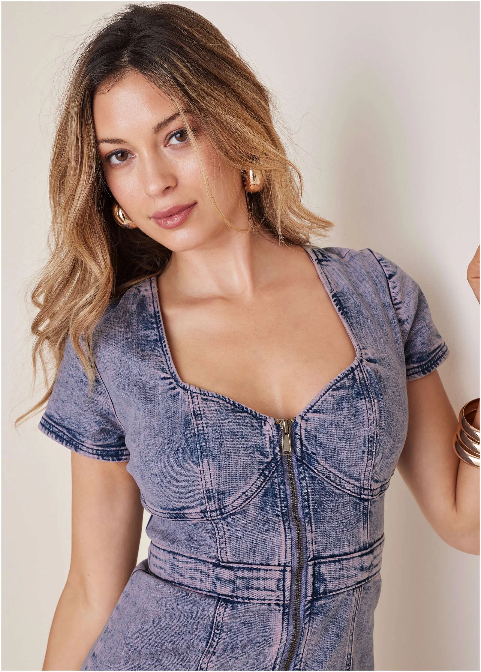 Sweetheart Denim Midi Dress - Purple Acid Wash sold by VENUS product image thumbnail 3