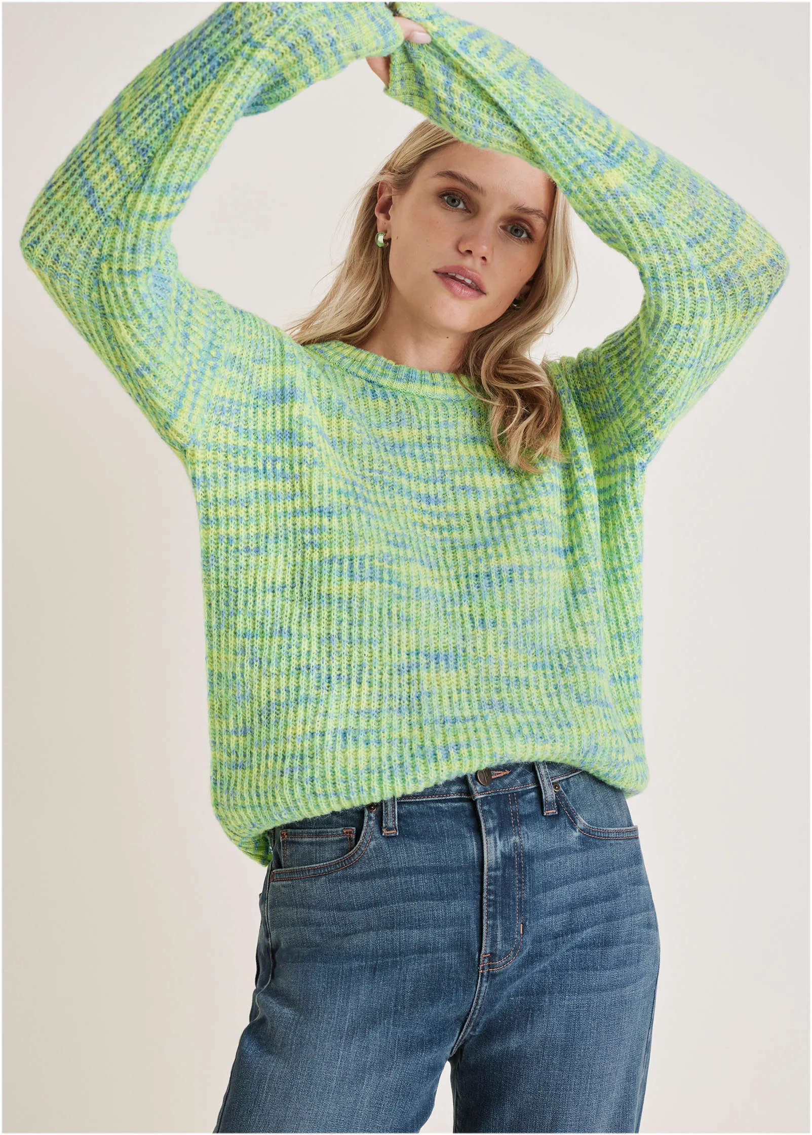 Space Dye Crew Neck Sweater - Green Multi sold by VENUS