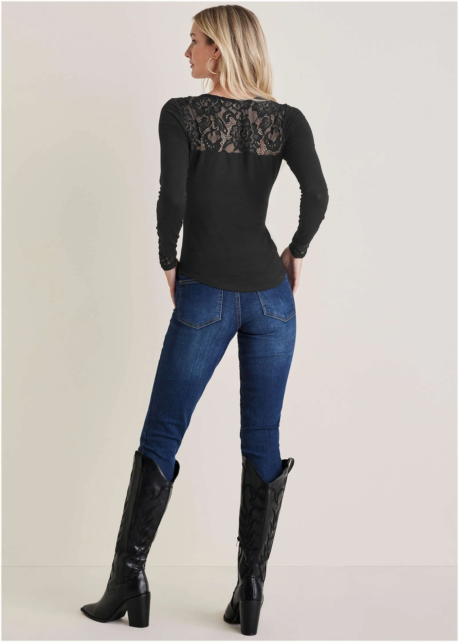 Lace Inset Long Sleeve Top - Black sold by VENUS product image thumbnail 2