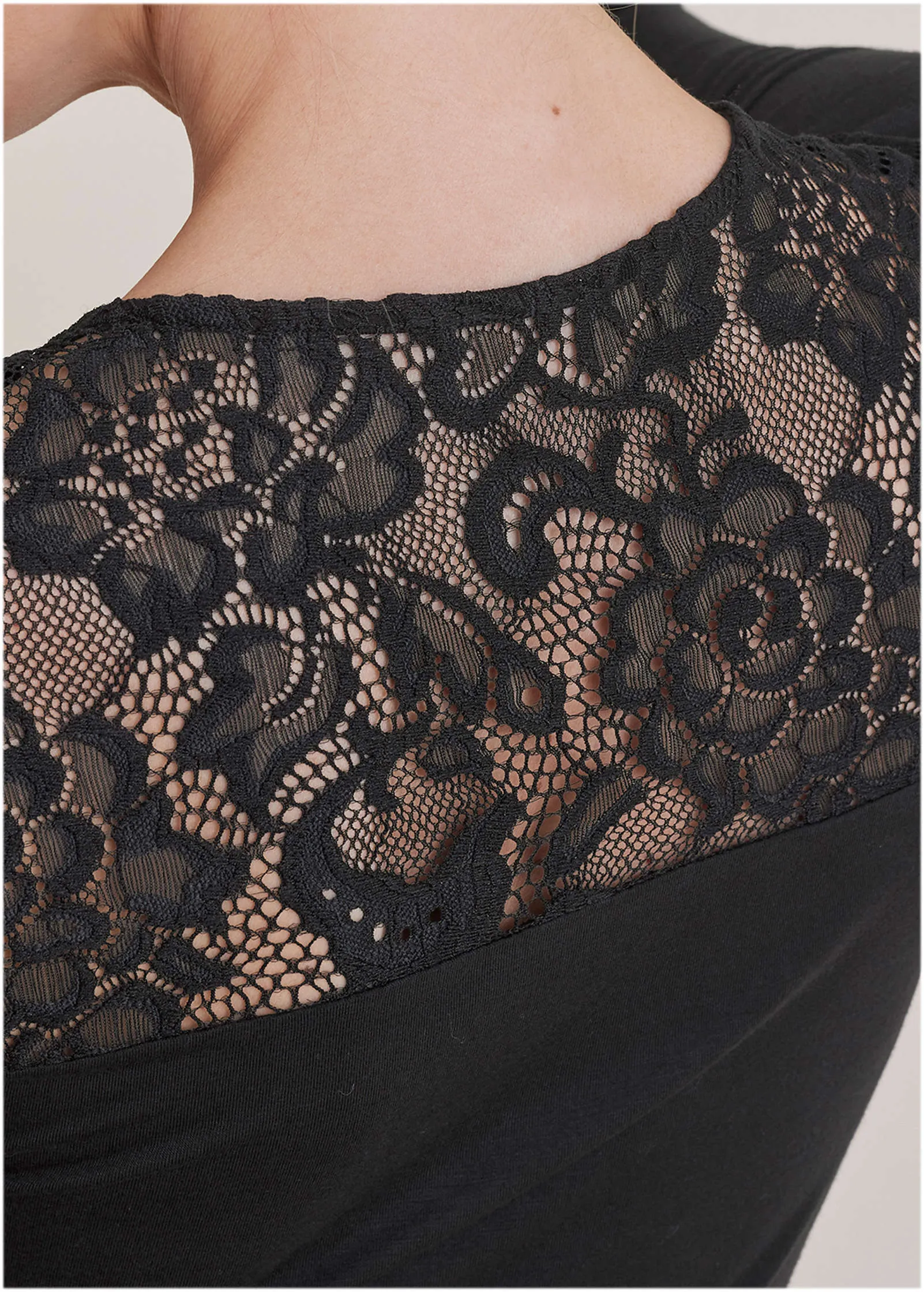 Lace Inset Long Sleeve Top - Black sold by VENUS product image thumbnail 4