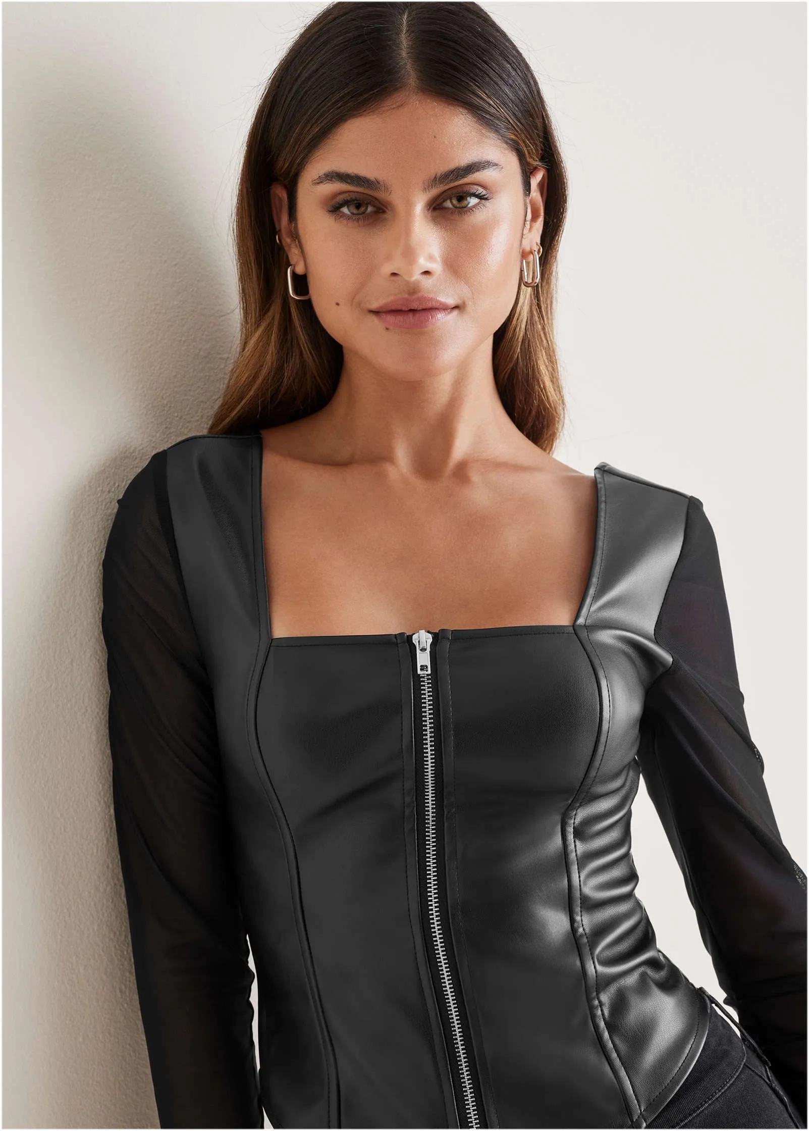Faux Leather Zipper Top - Black sold by VENUS product image thumbnail 4