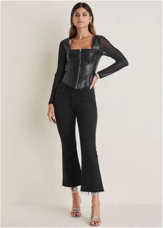 Faux Leather Zipper Top  - Black sold by VENUS