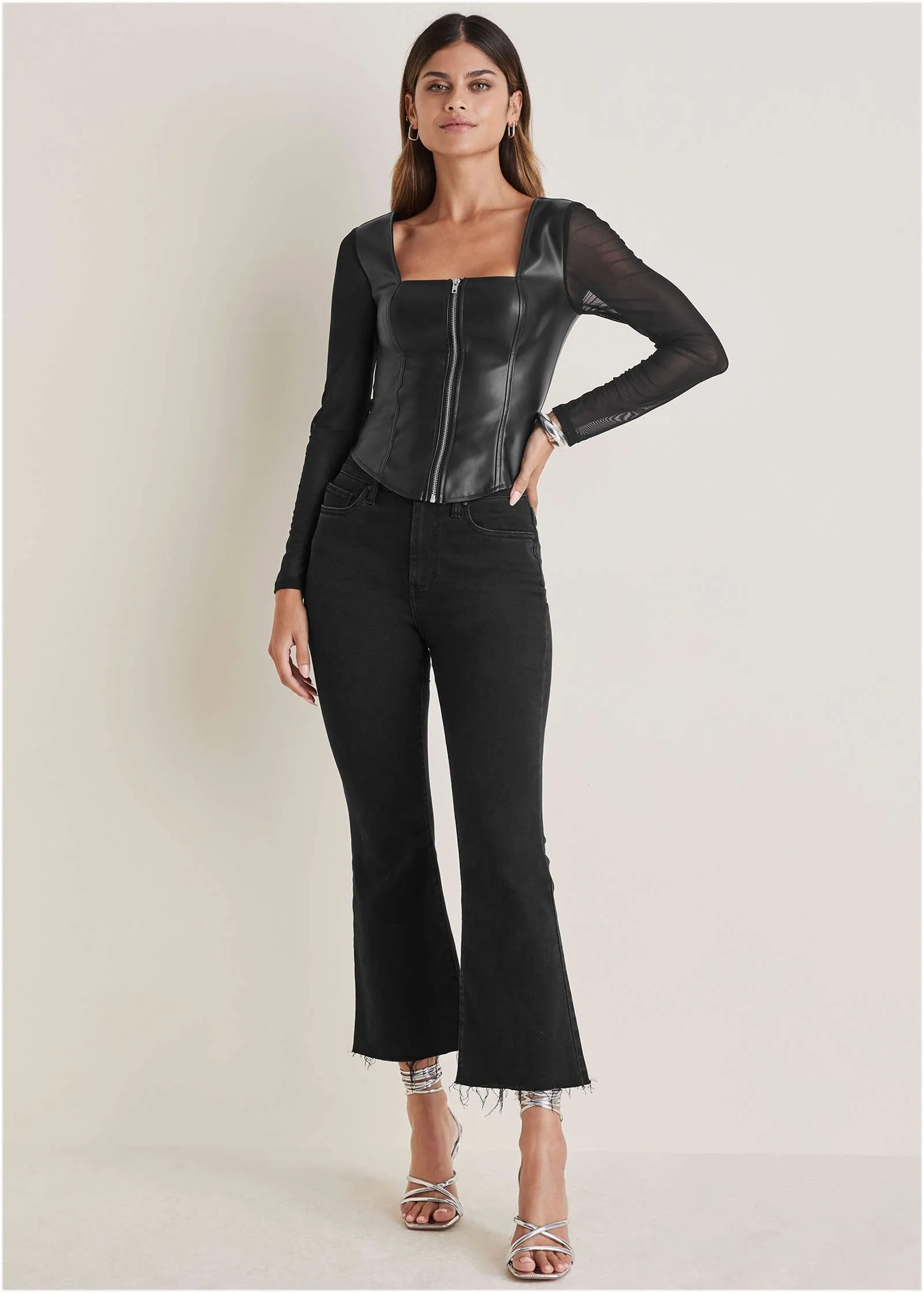Faux Leather Zipper Top - Black sold by VENUS