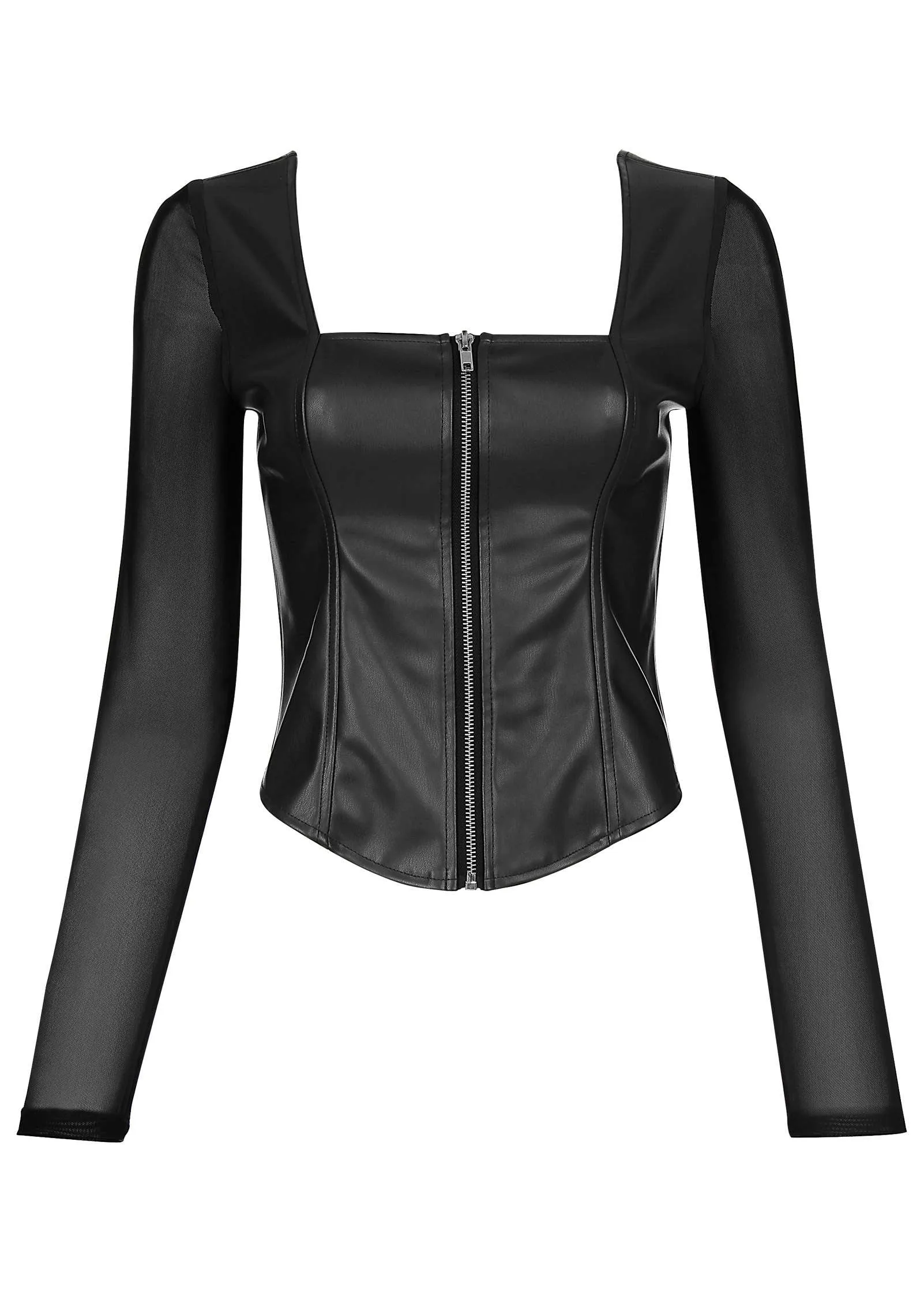 Faux Leather Zipper Top - Black sold by VENUS product image thumbnail 5
