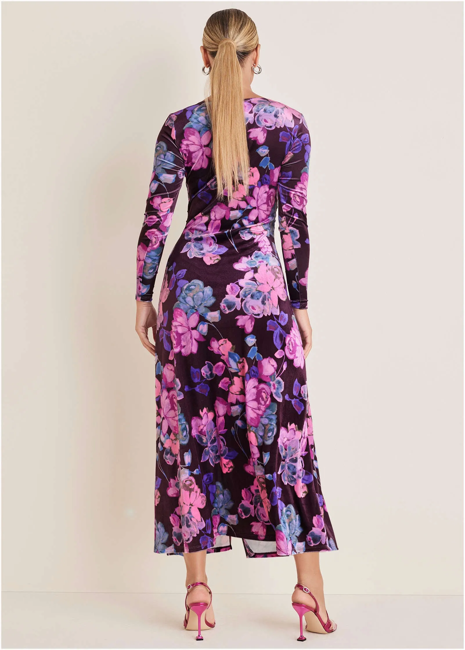 Ruched Velvet Maxi Dress - Electric Bouquet sold by VENUS product image thumbnail 2