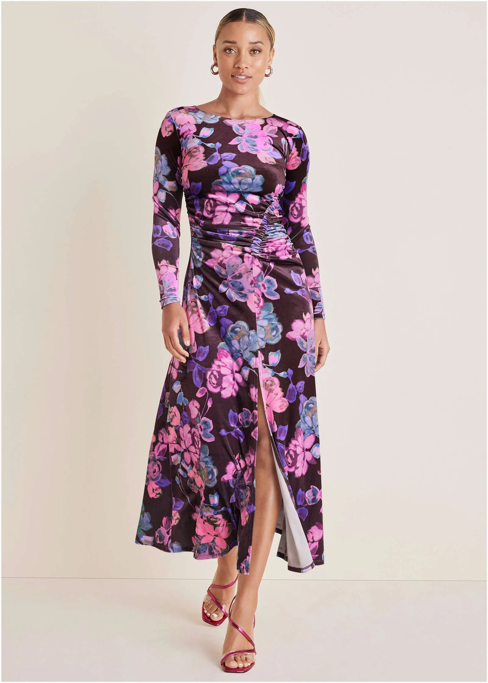 Ruched Velvet Maxi Dress - Electric Bouquet sold by VENUS