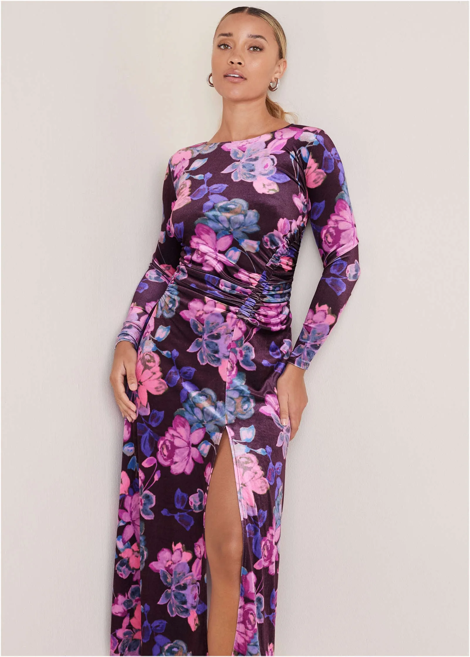 Ruched Velvet Maxi Dress - Electric Bouquet sold by VENUS product image thumbnail 3