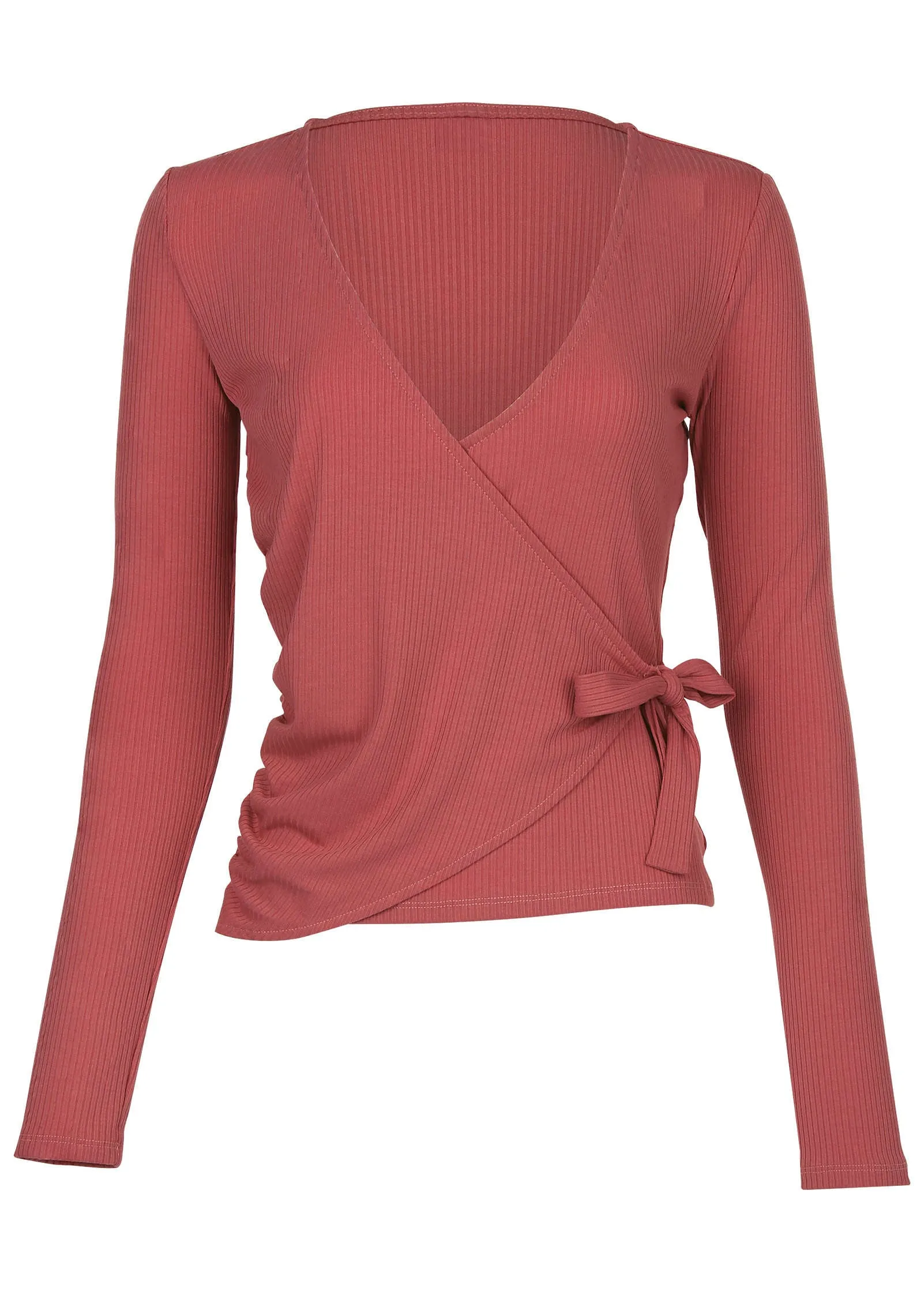 Ribbed Wrap Long Sleeve Top - Mineral Red sold by VENUS product image thumbnail 5