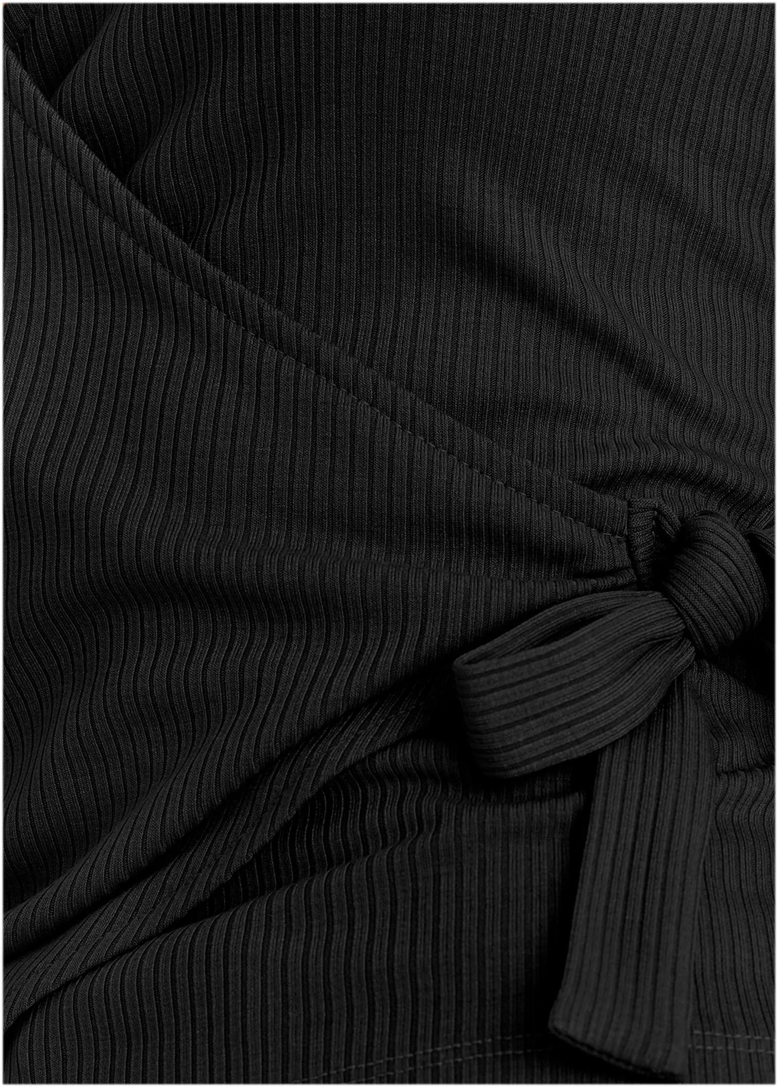 Ribbed Wrap Long Sleeve Top - Black sold by VENUS product image thumbnail 4
