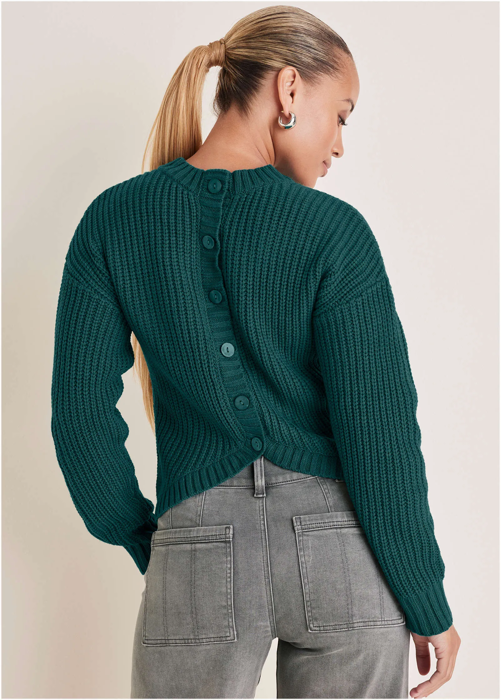 Button Back Detail Sweater - Deep Lake sold by VENUS