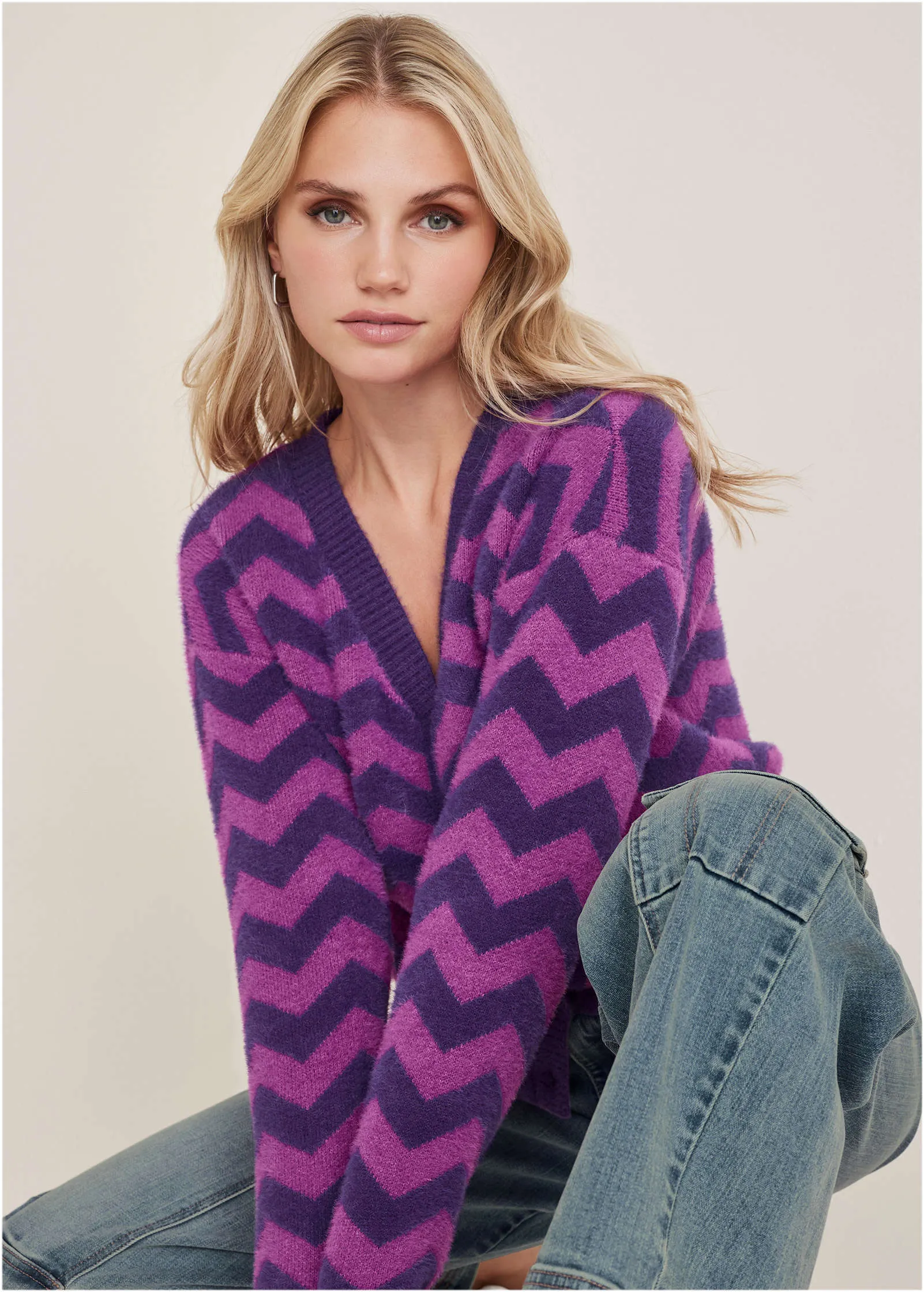 Printed Eyelash Cardigan - Violet Indigo sold by VENUS