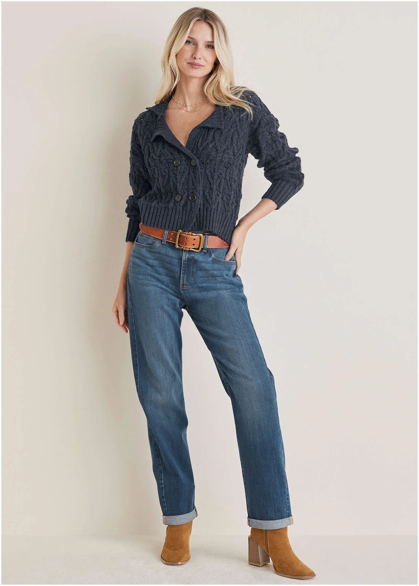 Cable Knit Cardigan - Navy sold by VENUS product image thumbnail 3