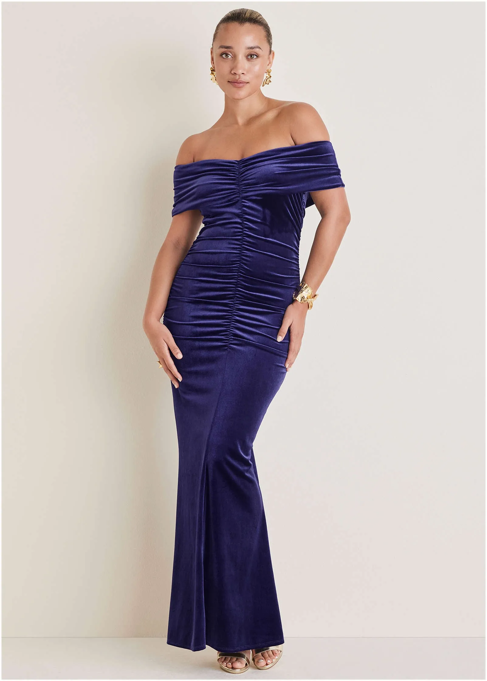 Off-Shoulder Velvet Maxi - Deep Blue sold by VENUS
