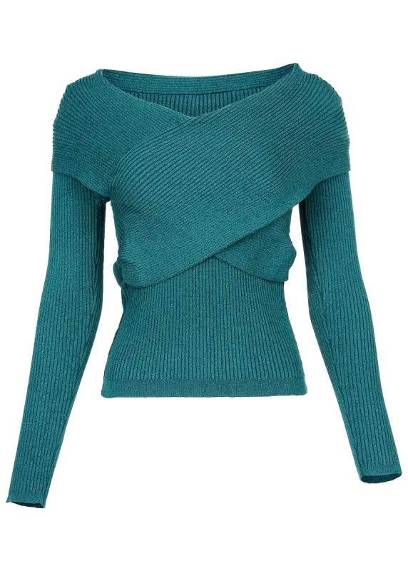 Ribbed Knit Wrap Sweater  - Deep Lake sold by VENUS