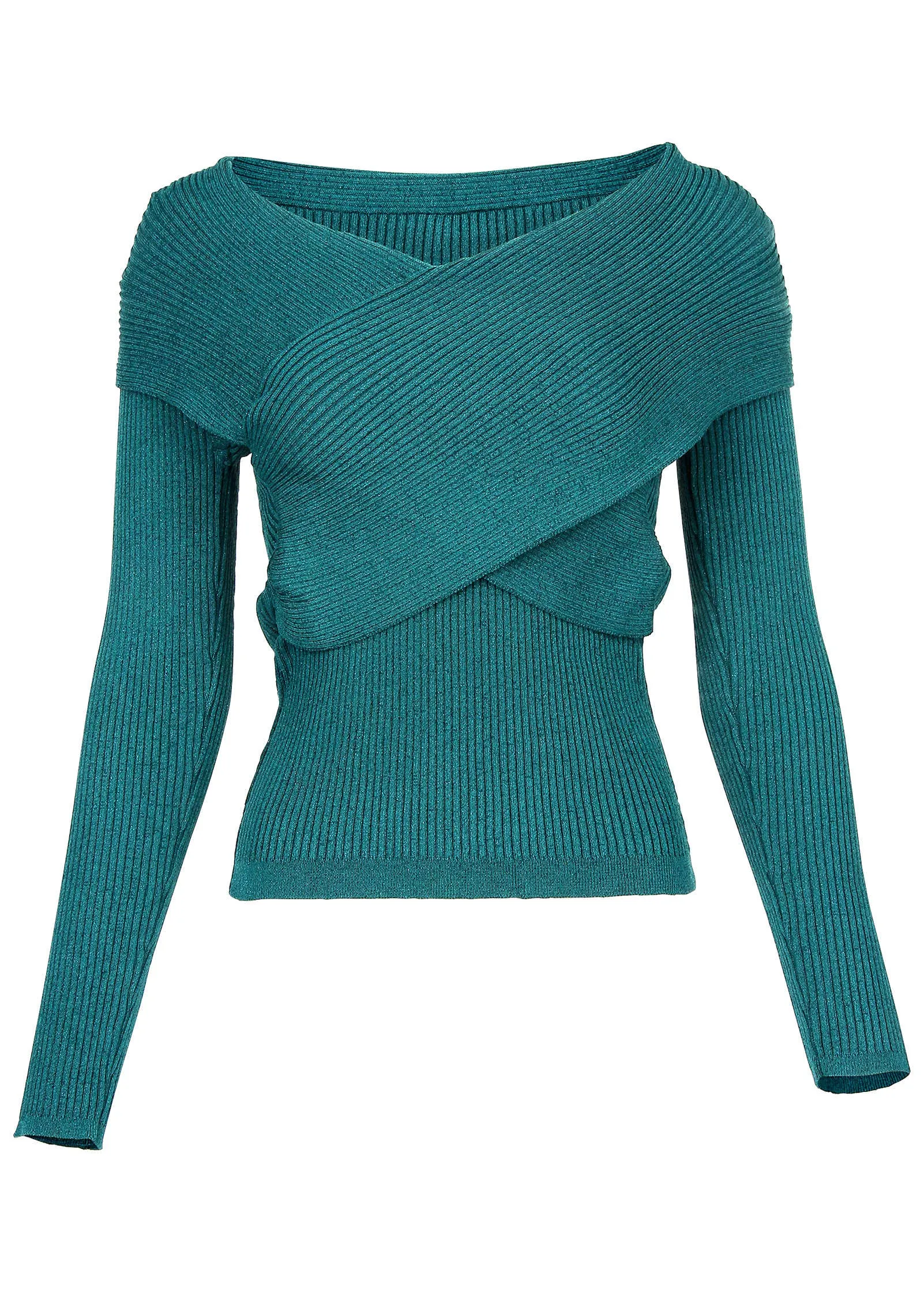 Ribbed Knit Wrap Sweater - Deep Lake sold by VENUS