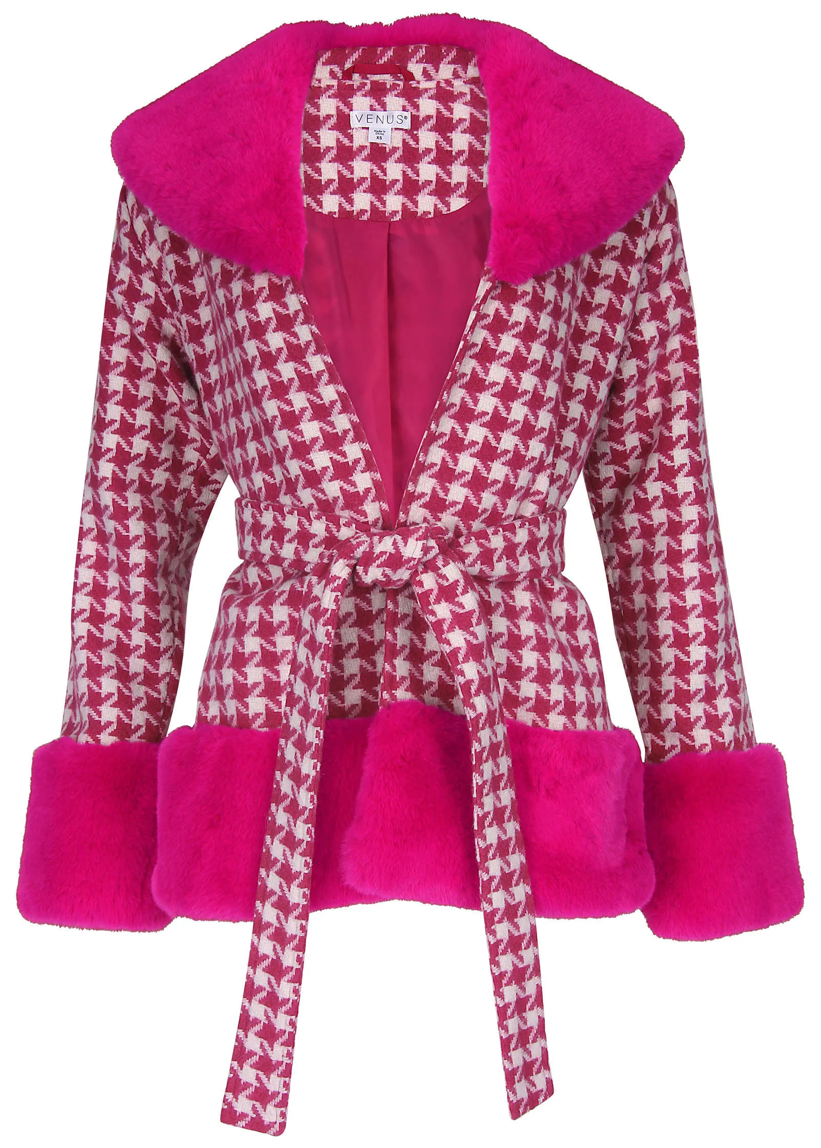 Printed Fur Trim Coat - Pink & White sold by VENUS product image thumbnail 5