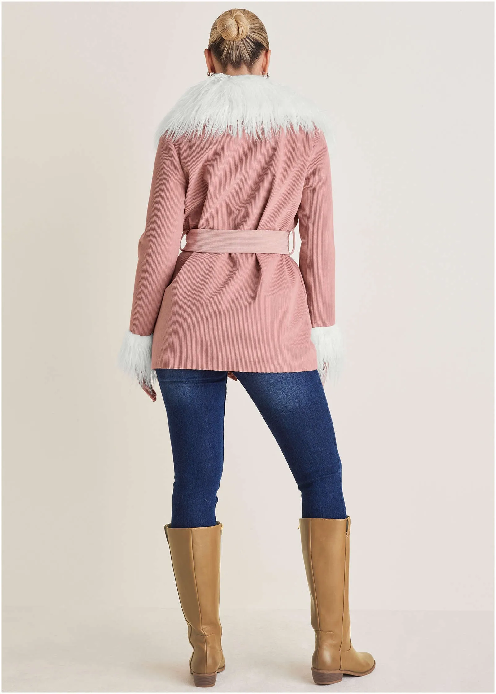 Corduroy Fur Trim Coat - Pink sold by VENUS product image thumbnail 2