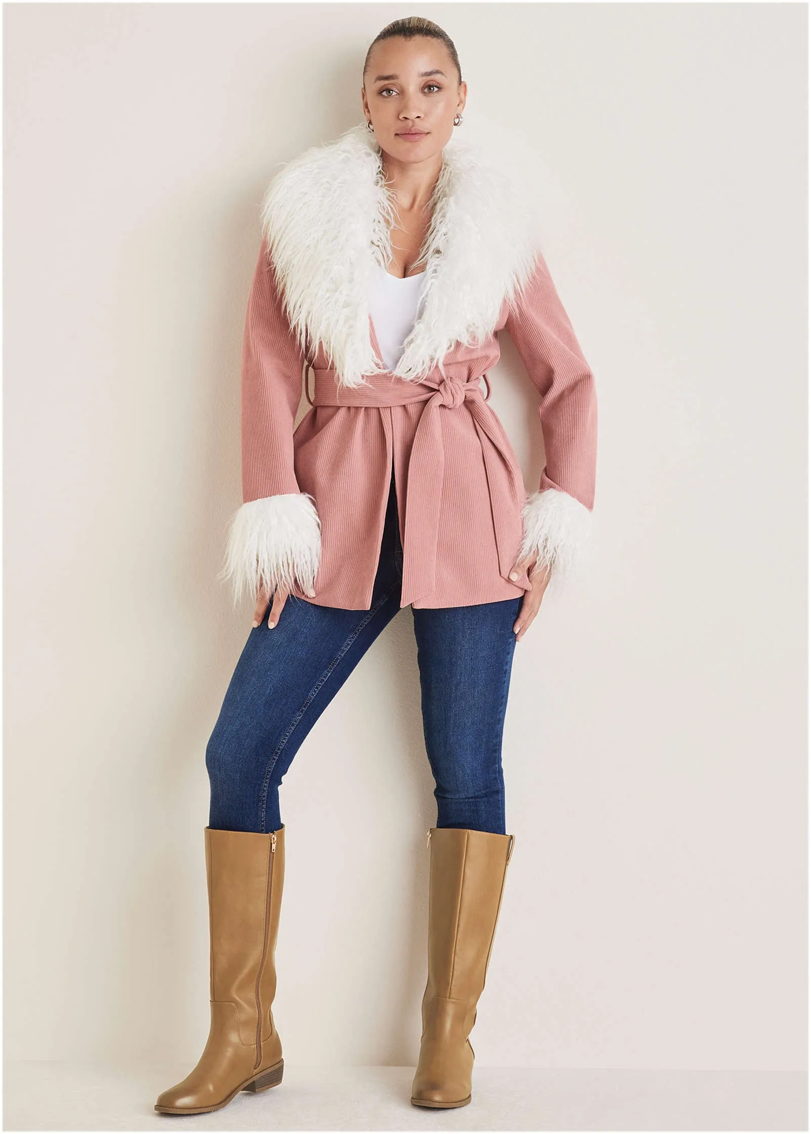 Corduroy Fur Trim Coat - Pink sold by VENUS product image thumbnail 3