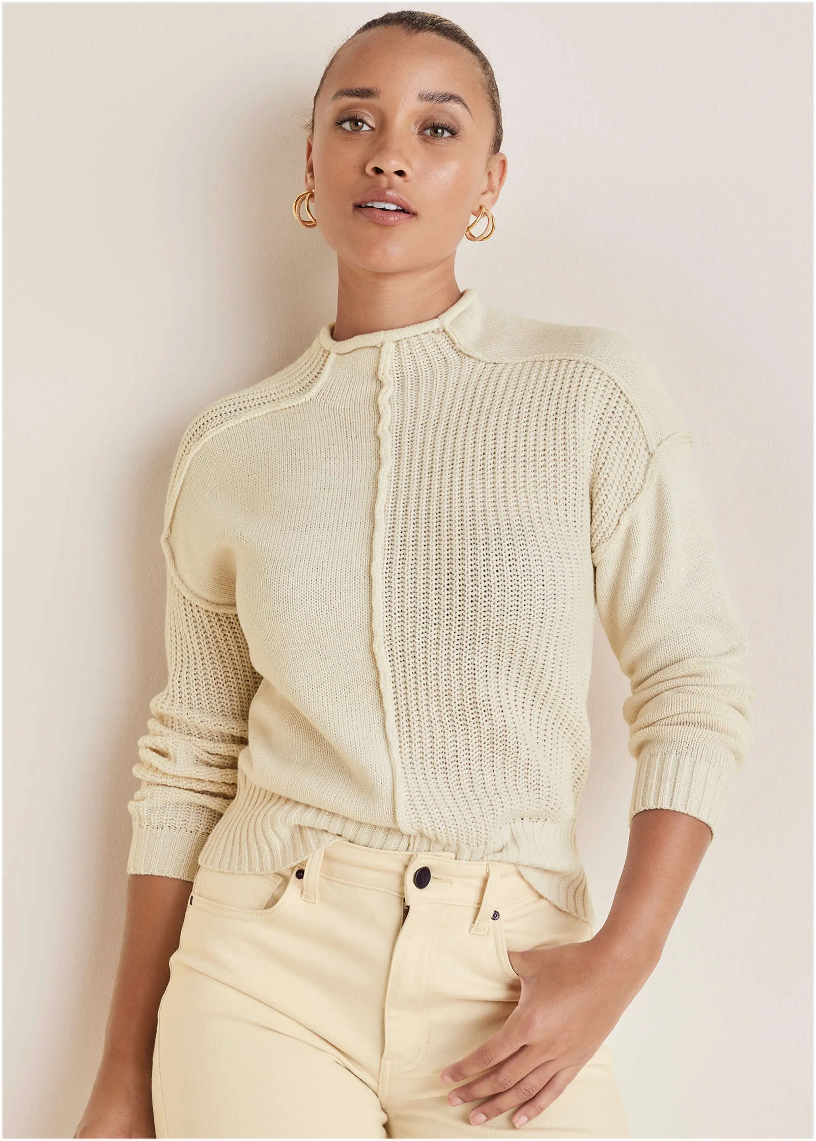 Mock Neck Knit Sweater - Off White sold by VENUS