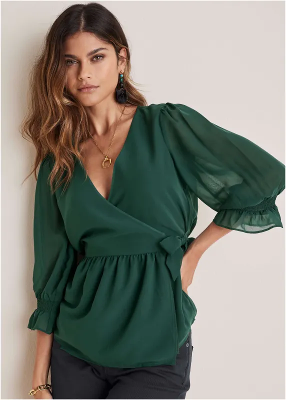 Wrap Tie Blouse - Aventurine sold by VENUS