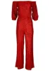 Off-Shoulder Sequin Jumpsuit - Goji Berry sold by VENUS