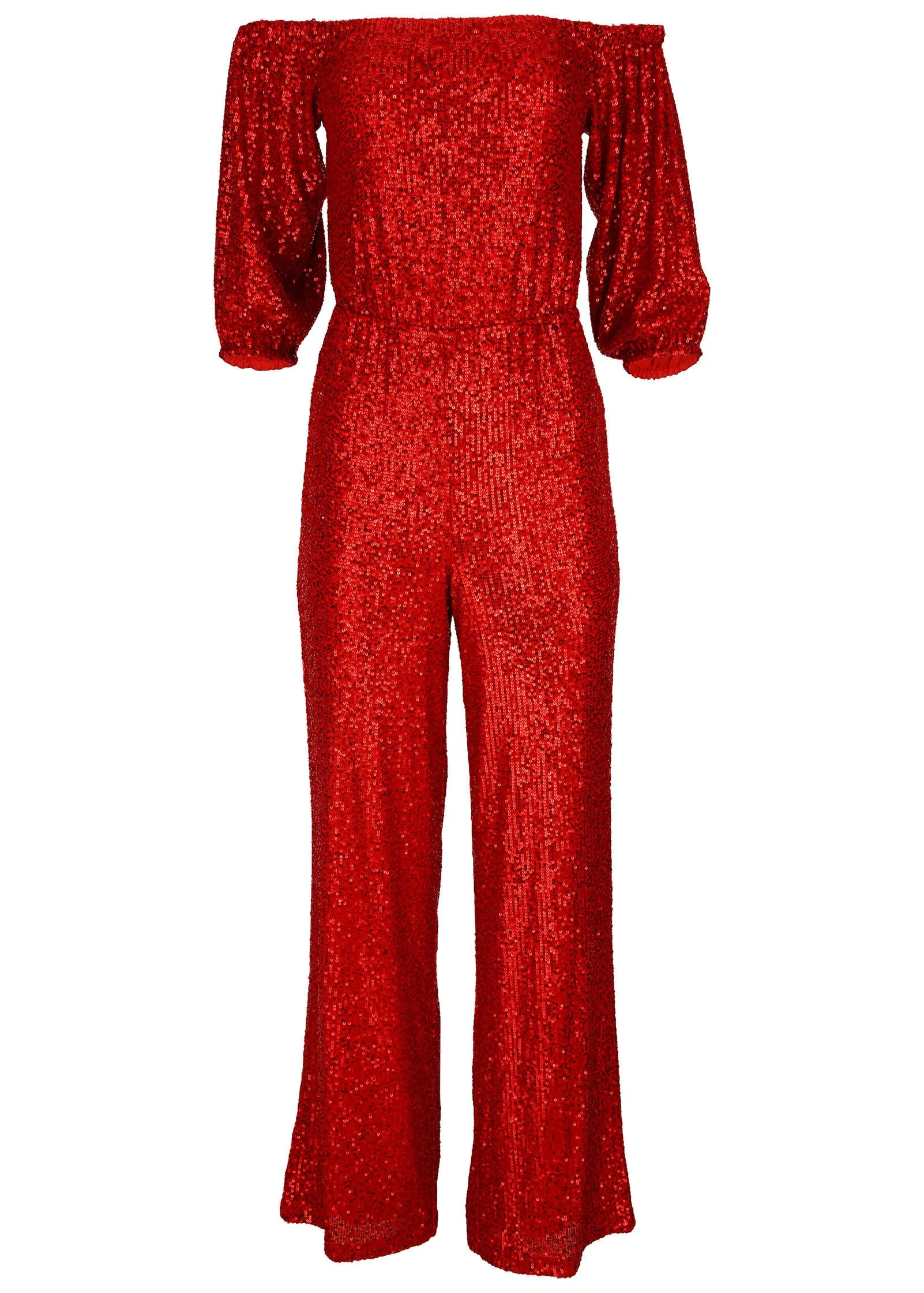 Off-Shoulder Sequin Jumpsuit - Goji Berry sold by VENUS product image thumbnail 4