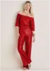 Off-Shoulder Sequin Jumpsuit - Goji Berry sold by VENUS