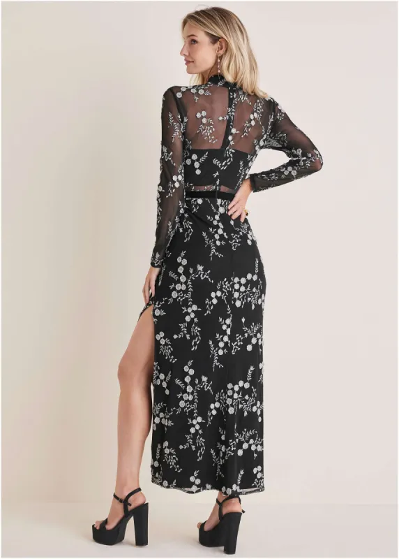 Embroidered Floral Maxi - Black sold by VENUS