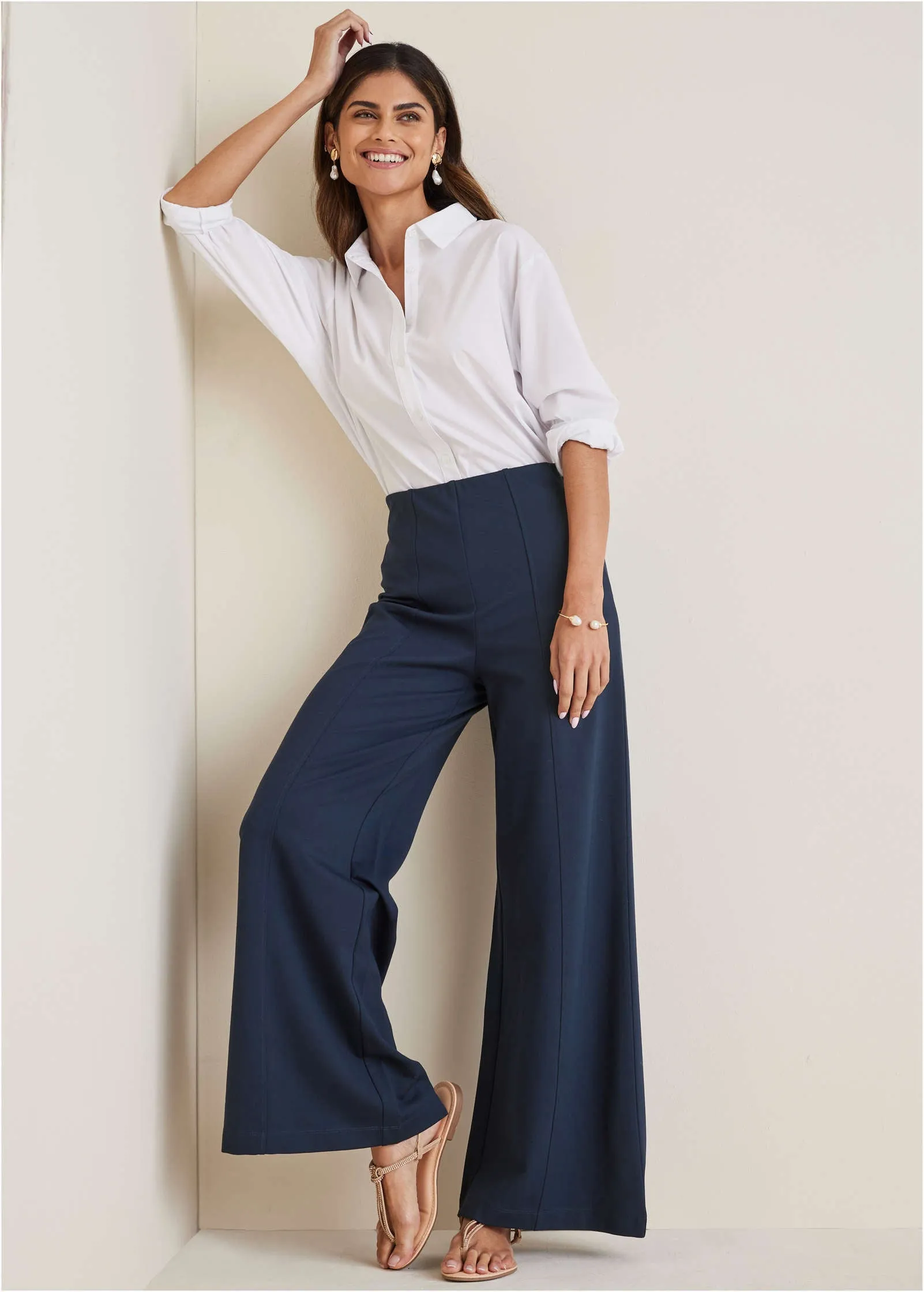 Smoothing Ponte Wide-Leg Pants - Navy sold by VENUS
