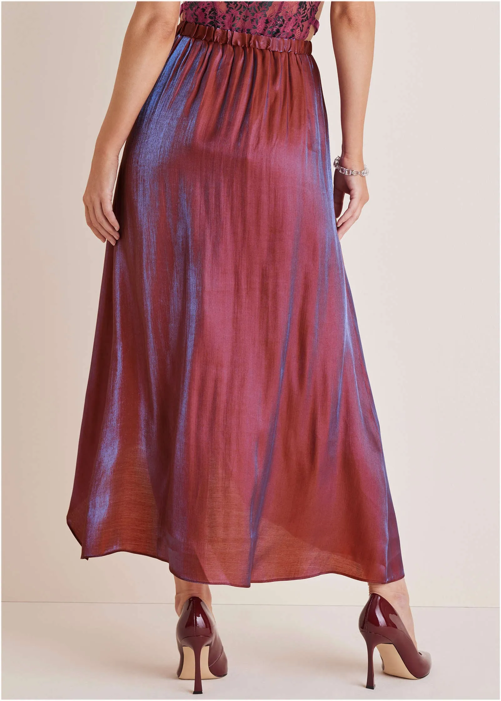 Lamé Wrap Maxi Skirt - Burgundy Lame sold by VENUS product image thumbnail 3