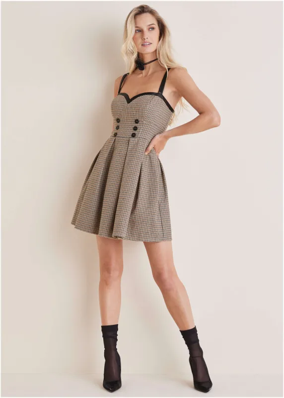 Plaid Mini Dress - Cream Multi sold by VENUS