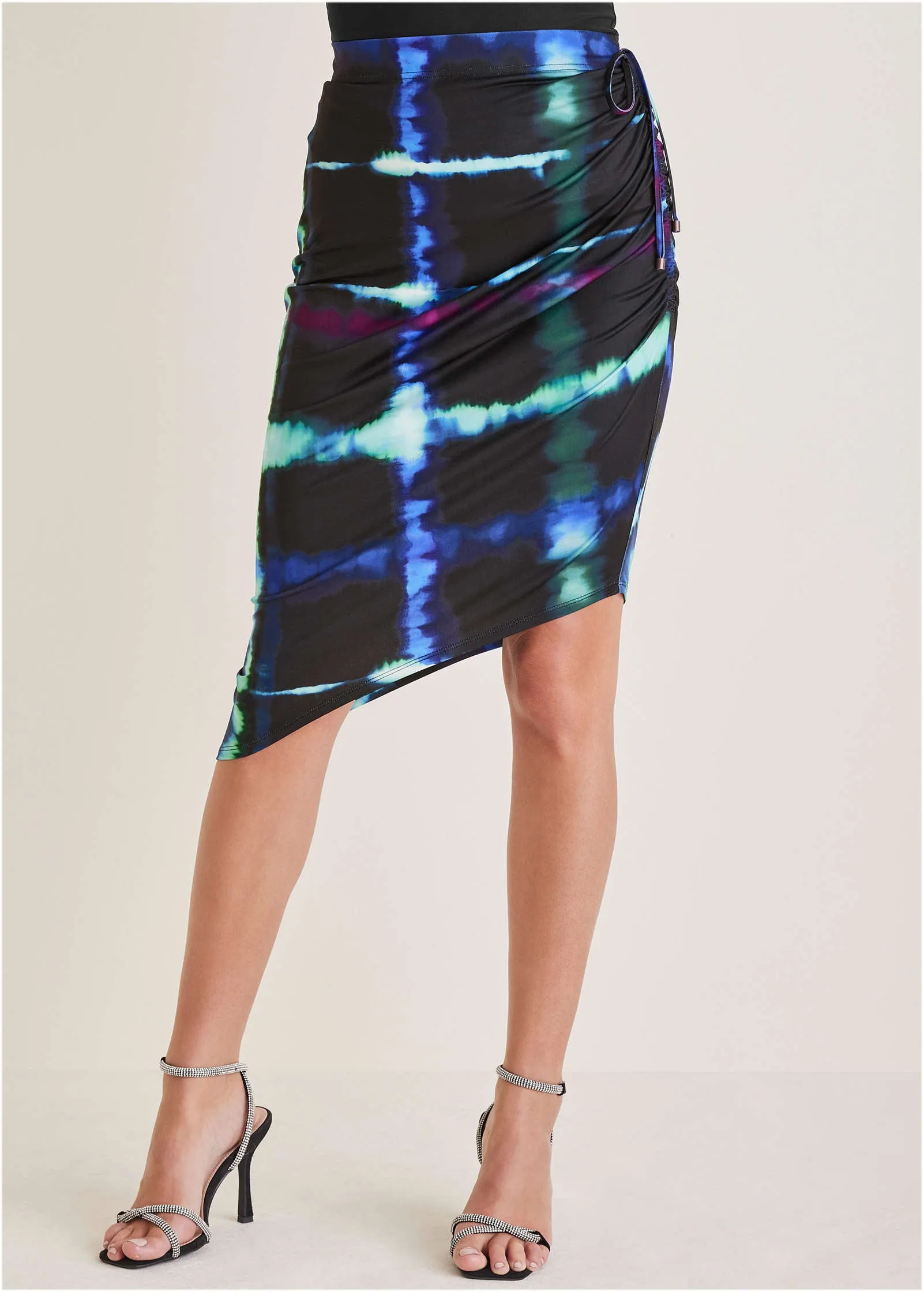 Ruched Drawstring Mini Skirt - Blurred Plaid sold by VENUS product image thumbnail 2