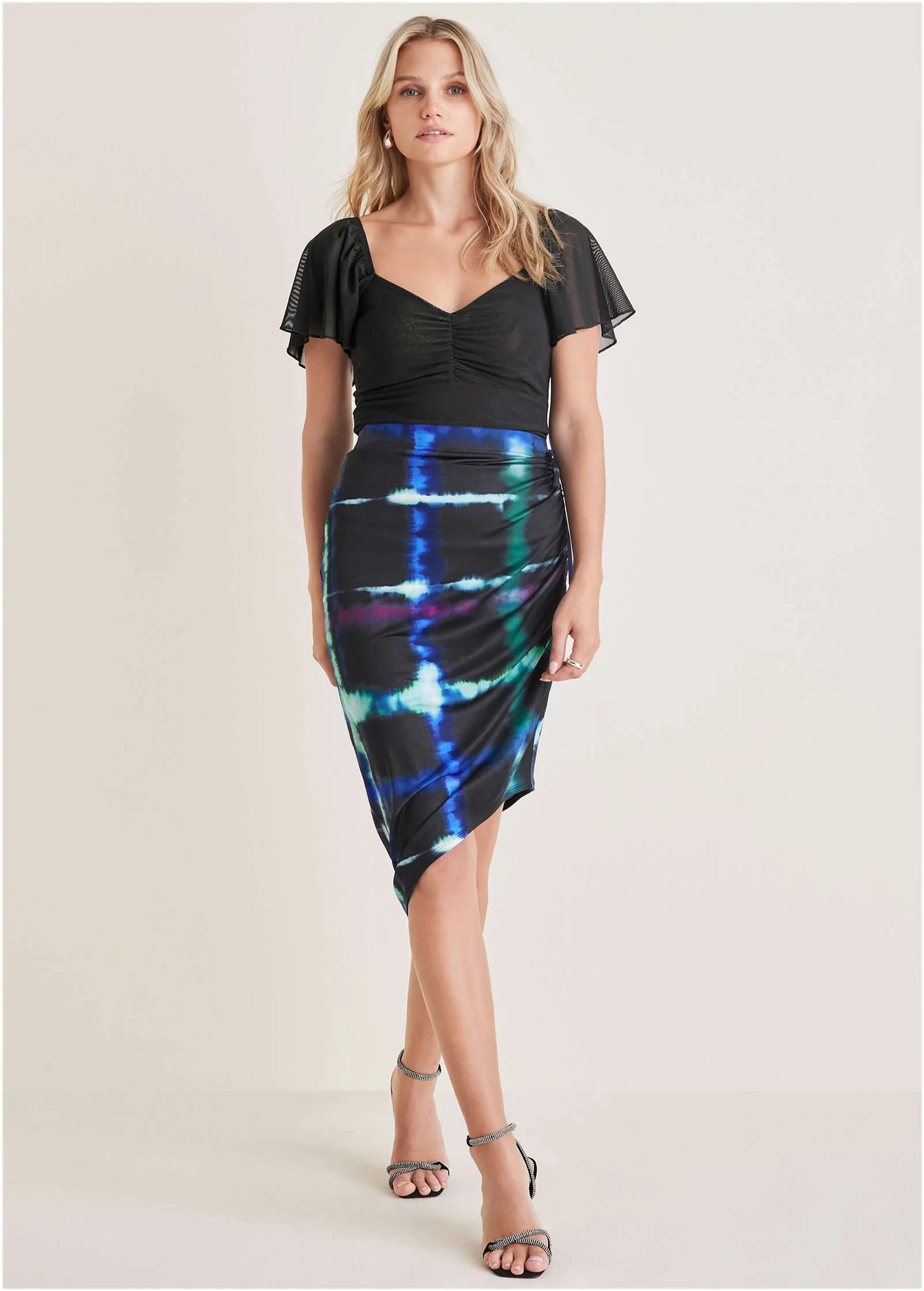 Ruched Drawstring Mini Skirt - Blurred Plaid sold by VENUS product image thumbnail 5